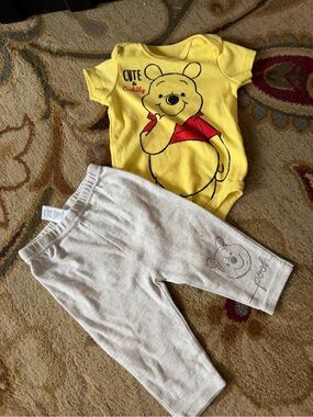 Disney Yellow Winnie the Pooh Bodysuit with Red Graphic and Cream Pants